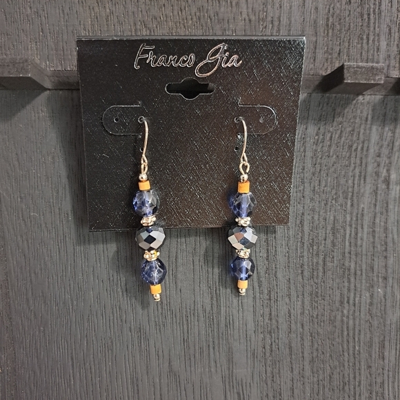 Franco Gia Silver Tone and Blue Beaded Earrings - Picture 2 of 4